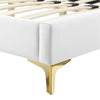 Modway Gwyneth Tufted Performance Velvet Twin Platform Bed in White with Gold Metal Legs MDY-MOD-6754-WHI