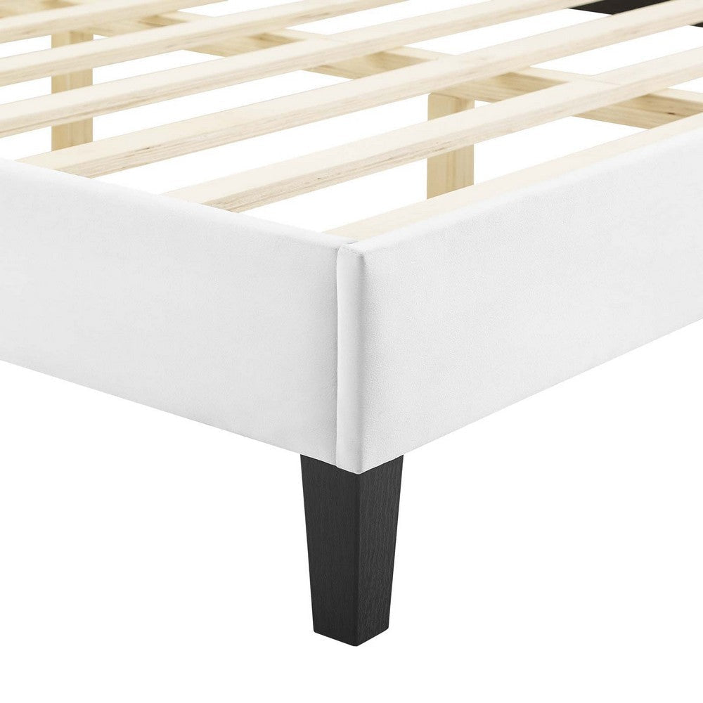 Modway Gwyneth Tufted Performance Velvet Twin Platform Bed in White with Black Wood Legs MDY-MOD-6756-WHI