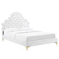 Modway Gwyneth Tufted Performance Velvet Full Platform Bed in White with Gold Metal Legs