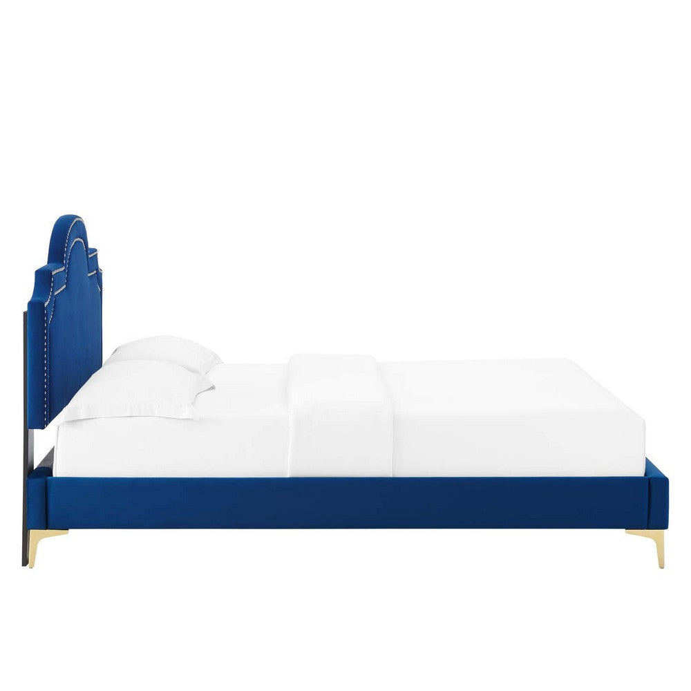 Modway Aviana Performance Velvet Twin Bed in Navy MDY-MOD-6789-NAV