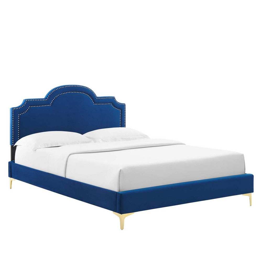 Modway Aviana Performance Velvet Twin Bed in Navy