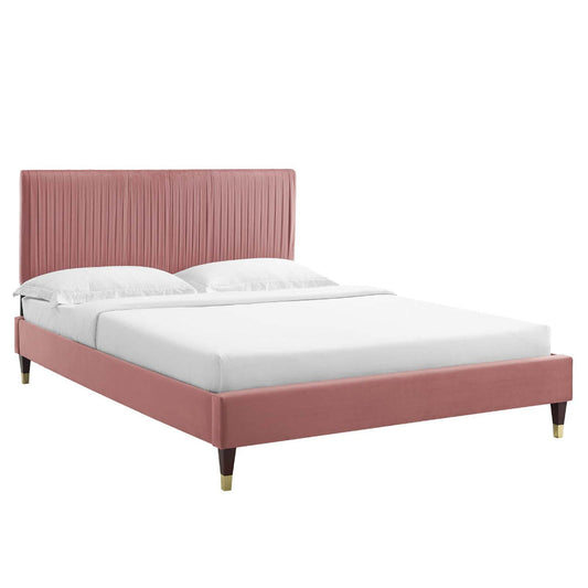 Modway Peyton Performance Velvet Full Platform Bed in Dusty Rose