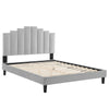 Modway Elise Channel Tufted Performance Velvet Full Platform Bed in White with Black Wood Legs Light Gray MDY-MOD-6877-LGR