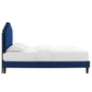 Modway Elise Channel Tufted Performance Velvet Full Platform Bed in White with Black Wood Legs King Navy MDY-MOD-6878-NAV