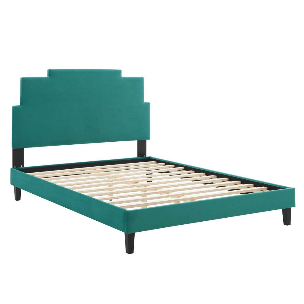 Modway MOD-6897-TEA Lindsey Performance Velvet Twin Platform Bed Teal MDY-MOD-6897-TEA