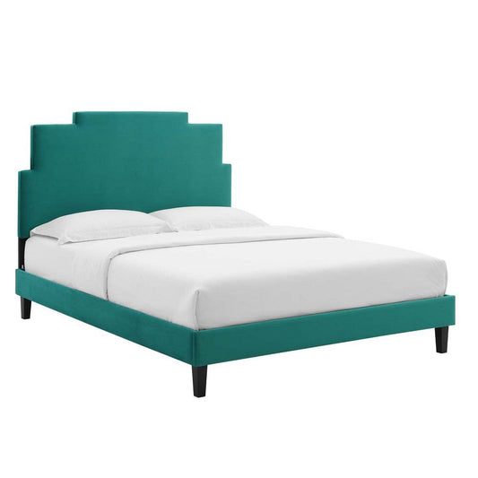 Modway MOD-6897-TEA Lindsey Performance Velvet Twin Platform Bed, Teal