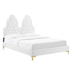 Modway Alexandria Tufted Performance Velvet Platform Bed with Gold Legs, Twin, White