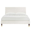 Modway MOD-6969-WHI Leah Chevron Tufted Performance Velvet Queen Platform Bed White MDY-MOD-6969-WHI