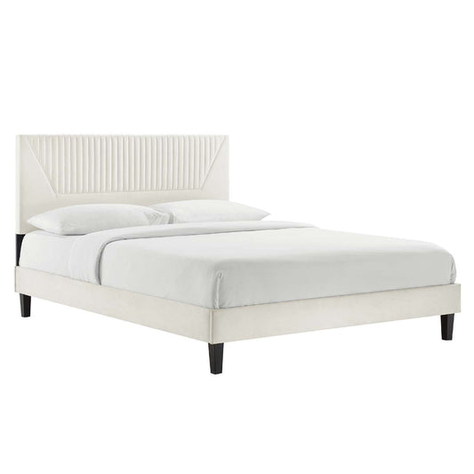 Modway Yasmine Channel Tufted Performance Velvet Queen Platform Bed in White