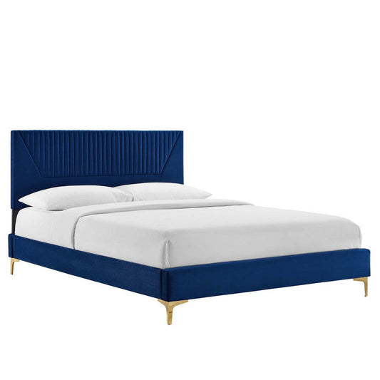 Modway Yasmine Channel Tufted Performance Velvet Queen Platform Bed in Navy