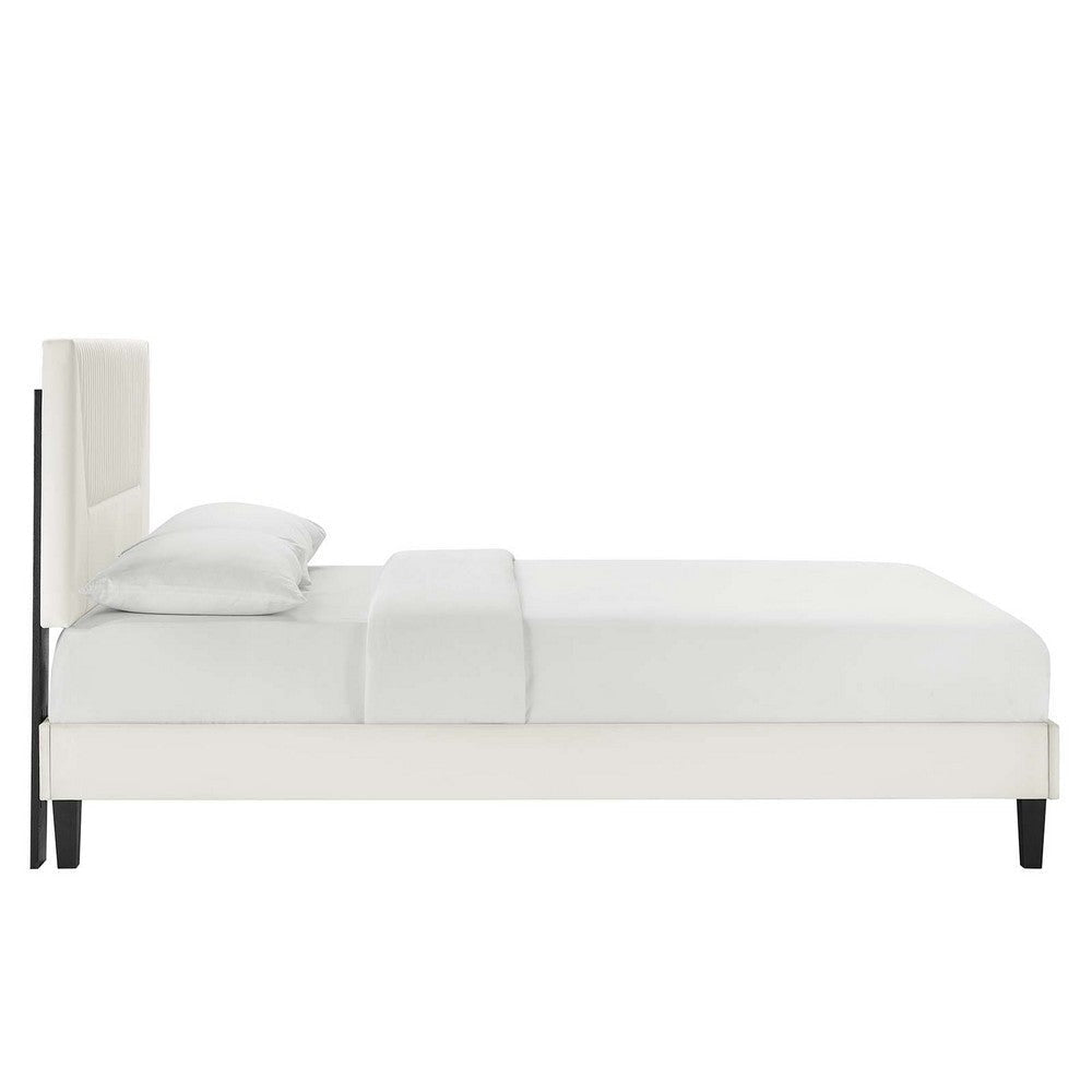 Modway Yasmine Channel Tufted Performance Velvet Twin Platform Bed in White MDY-MOD-6988-WHI