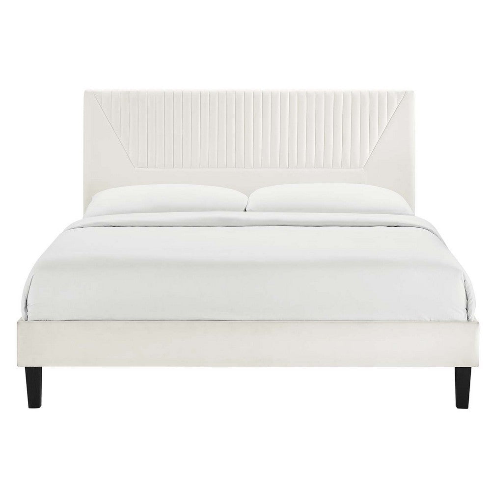 Modway Yasmine Channel Tufted Performance Velvet Twin Platform Bed in White MDY-MOD-6988-WHI