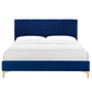 Modway MOD-6989-NAV Leah Chevron Tufted Performance Velvet Twin Platform Bed Navy MDY-MOD-6989-NAV