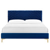 Modway MOD-6989-NAV Leah Chevron Tufted Performance Velvet Twin Platform Bed Navy MDY-MOD-6989-NAV