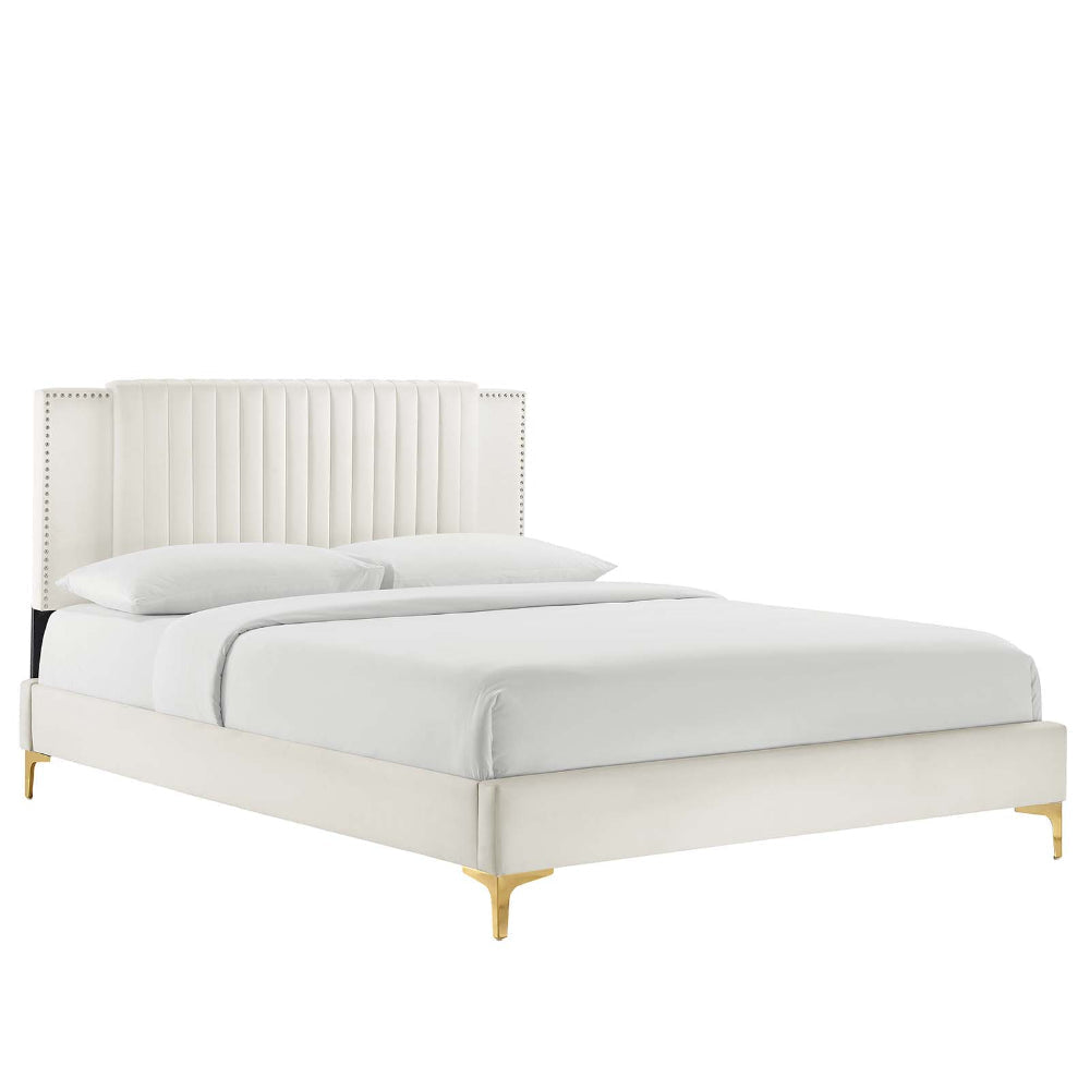 Modway Zahra Channel Tufted Performance Velvet Twin Platform Bed in White