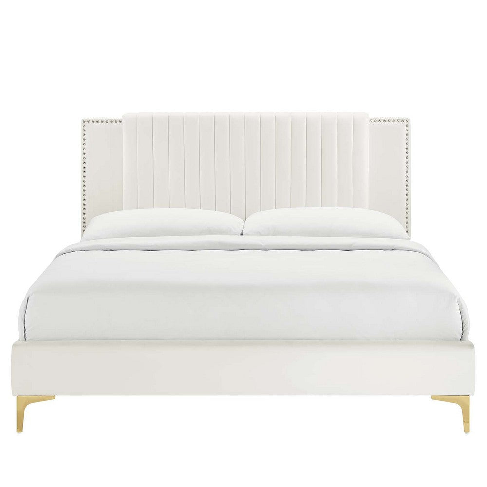 Modway Zahra Channel Tufted Performance Velvet Twin Platform Bed in White MDY-MOD-6990-WHI