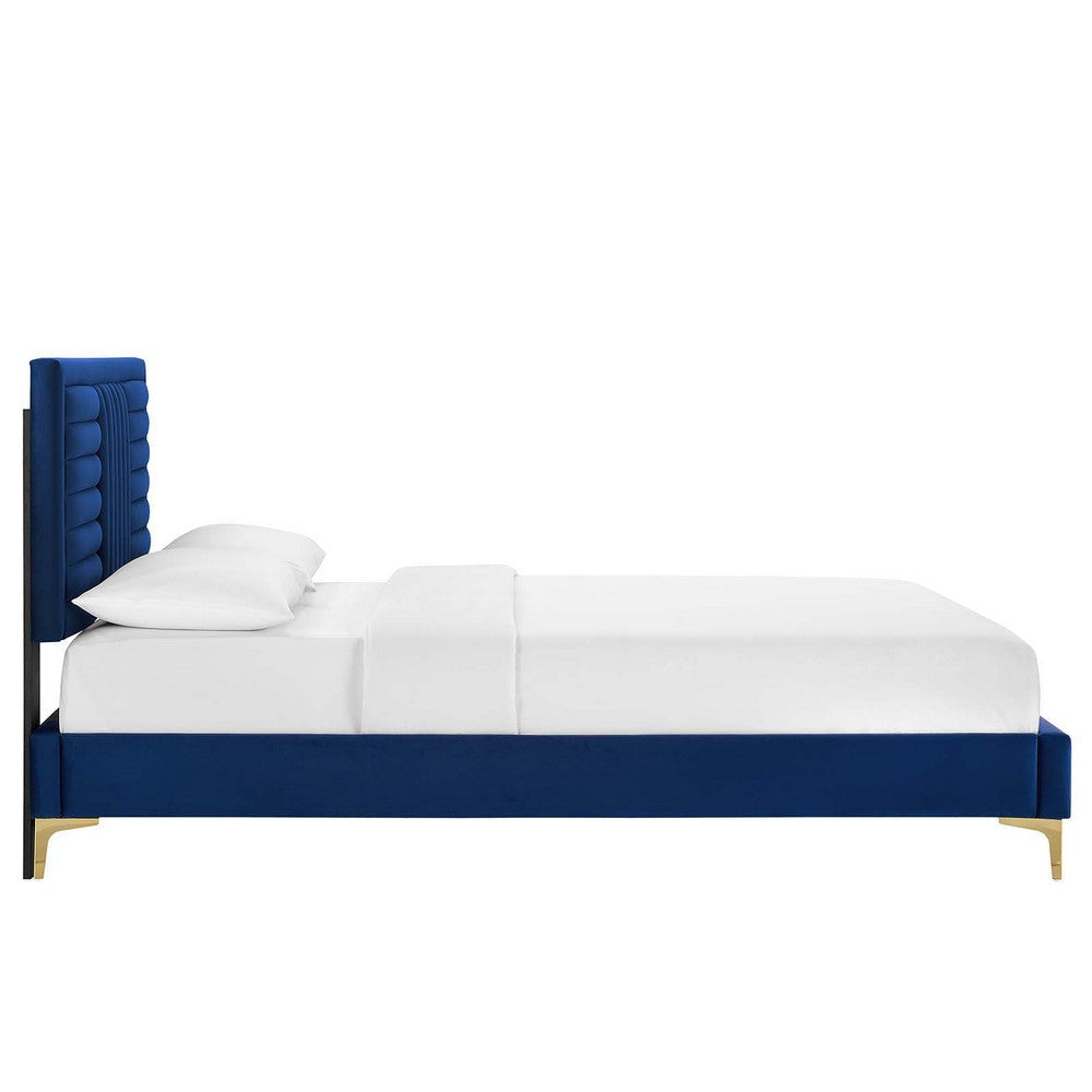 Modway Sofia Channel Tufted Performance Velvet Twin Platform Bed in Navy MDY-MOD-6991-NAV