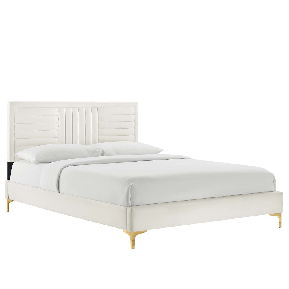 Modway Sofia Channel Tufted Performance Velvet Twin Platform Bed in White