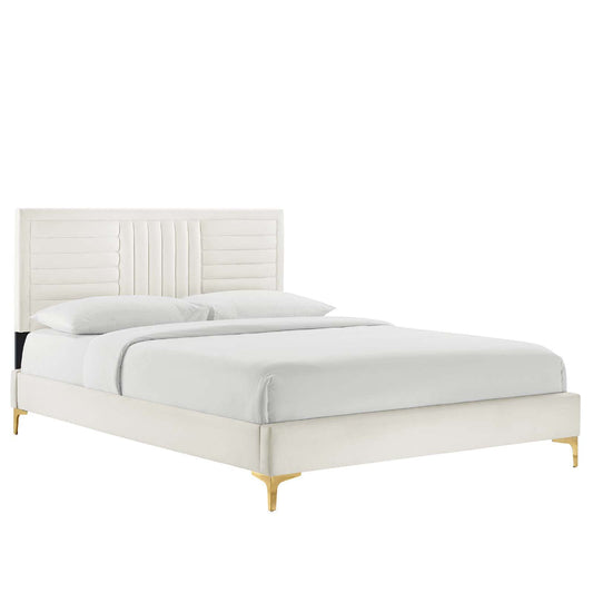 Modway Sofia Channel Tufted Performance Velvet Twin Platform Bed in White