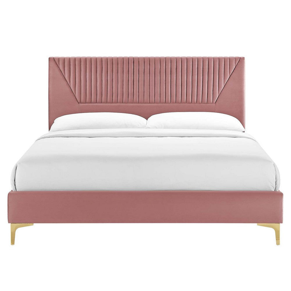 Modway Yasmine Channel Tufted Performance Velvet Twin Platform Bed in Dusty Rose MDY-MOD-6992-DUS