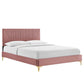 Modway Yasmine Channel Tufted Performance Velvet Twin Platform Bed in Dusty Rose