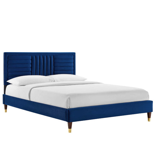 Modway Sofia Channel Tufted Performance Velvet Full Platform Bed in Navy