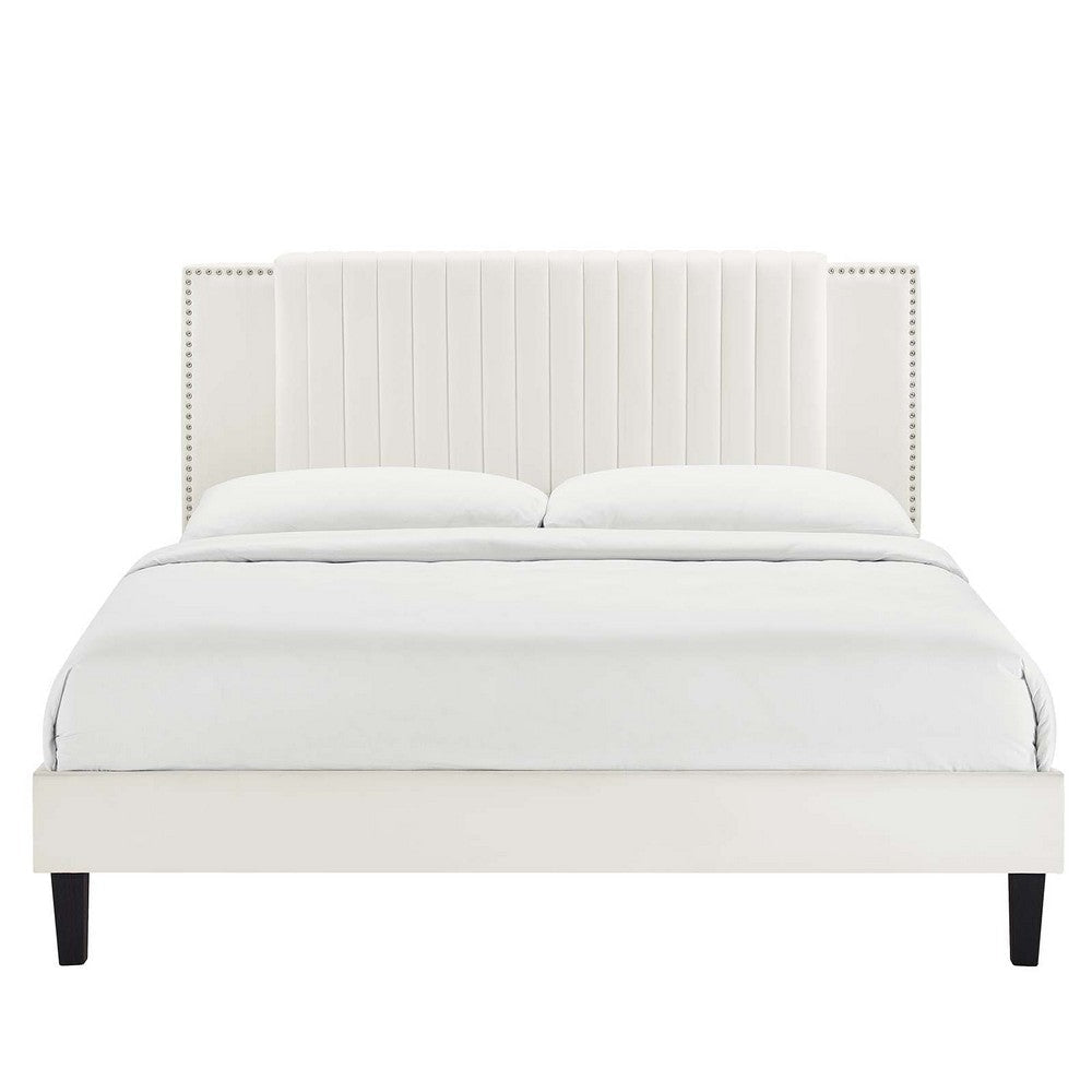 Modway Zahra Channel Tufted Performance Velvet Full Platform Bed in White MDY-MOD-6998-WHI