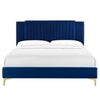 Modway Zahra Channel Tufted Performance Velvet King Platform Bed in Navy MDY-MOD-7014-NAV