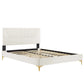 Modway Yasmine Channel Tufted Performance Velvet King Platform Bed in White MDY-MOD-7016-WHI