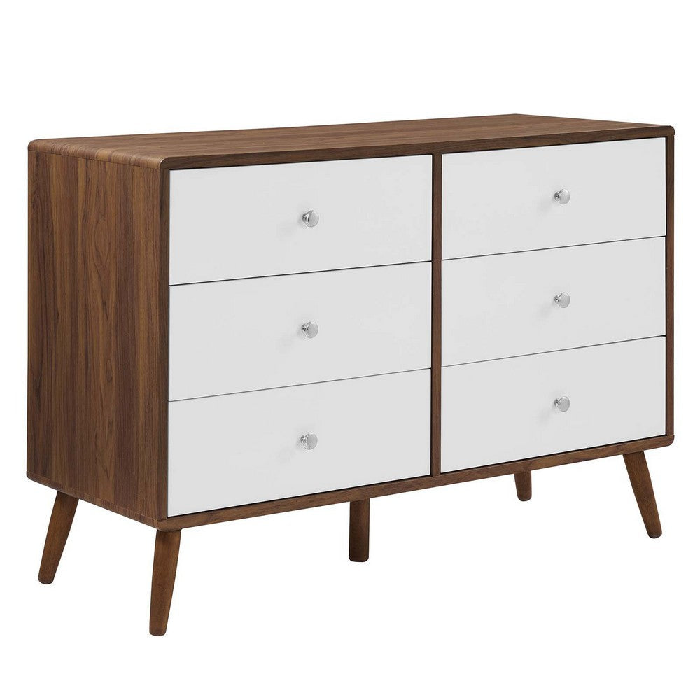 Modway Transmit Mid-Century Modern 47" Wood Dresser in Walnut White