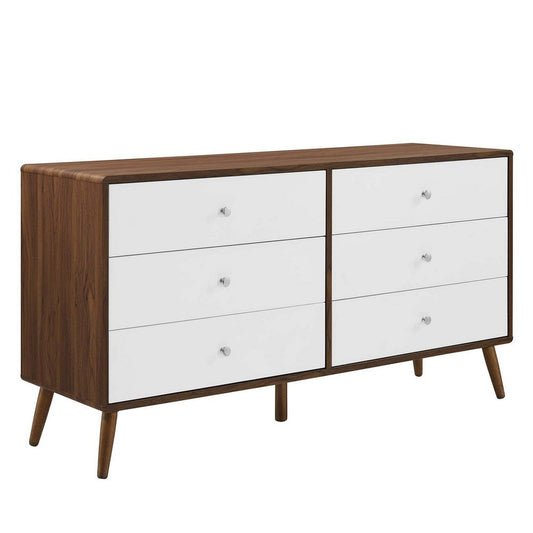 Modway Transmit Mid-Century Modern 60" Wood Dresser in Walnut White