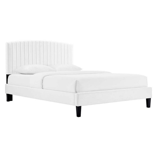 Modway Alessi Performance Velvet Platform Bed, Full, White