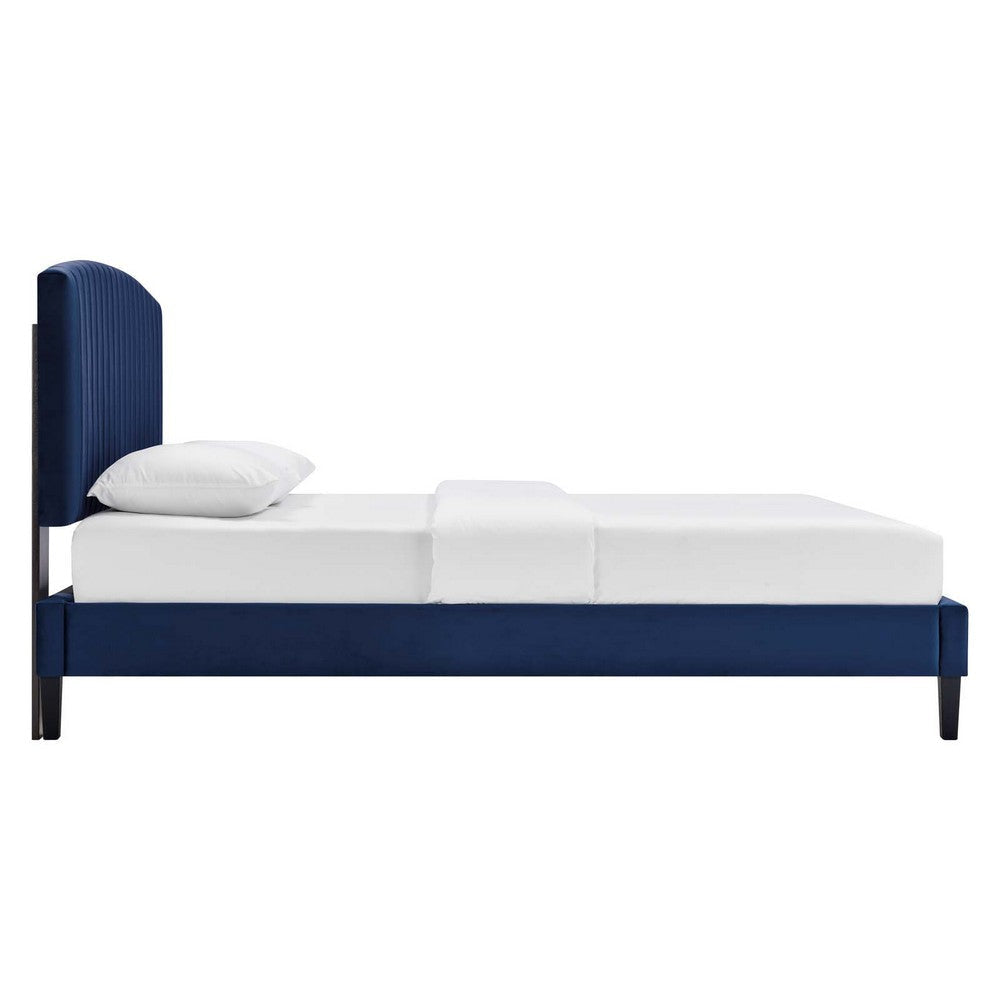 Modway Alessi Performance Velvet King Platform Bed in Navy MDY-MOD-7045-NAV