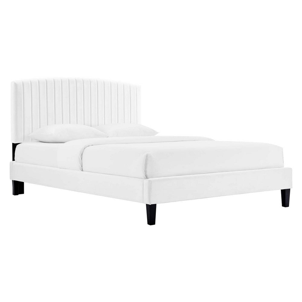 Modway Alessi Performance Velvet Platform Bed, King (U.S. Standard), White