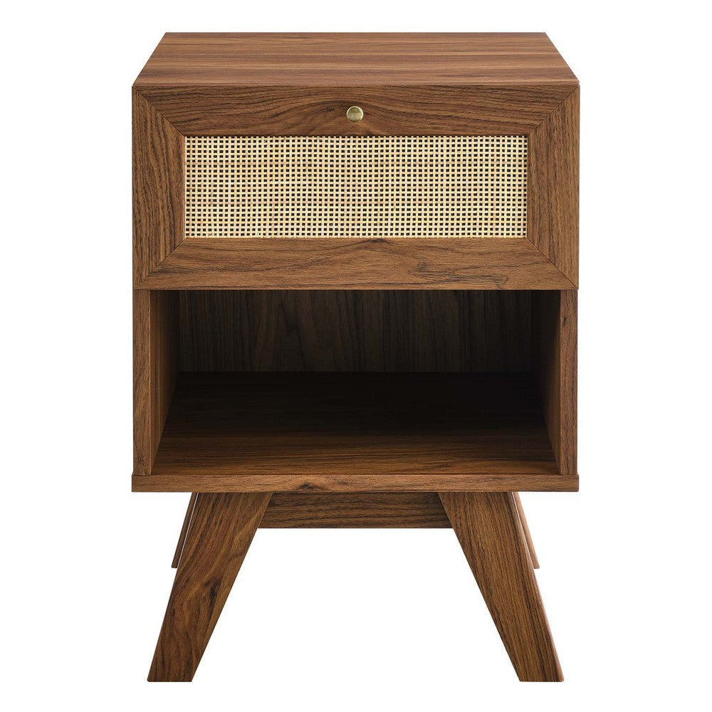 Modway Soma Modern Rattan 1-Drawer Nightstand Walnut MDY-MOD-7049-WAL