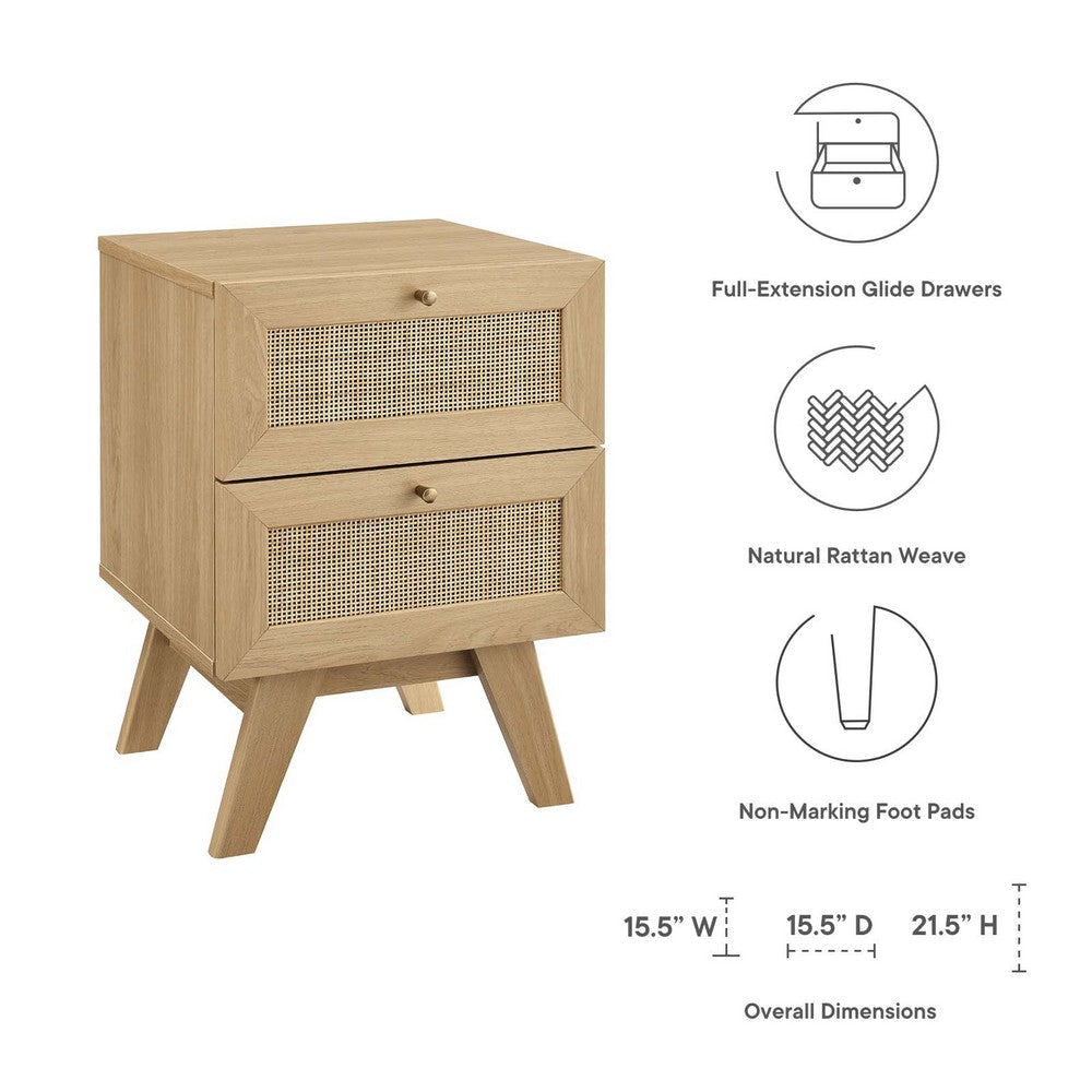 Modway Soma Modern Rattan, 2-Drawer Nightstand, Oak