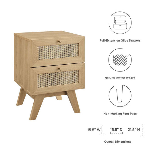 Modway Soma Modern Rattan, 2-Drawer Nightstand, Oak