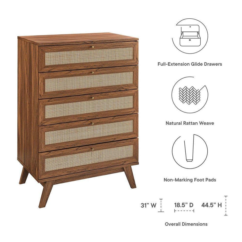 Modway Soma 5 Chest of Drawers in Walnut 31 x 18.5 x 44.5 MDY-MOD-7052-WAL