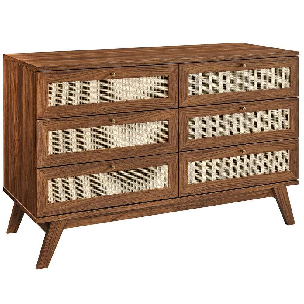 Modway Soma Modern Rattan, 6-Drawer Dresser, Walnut