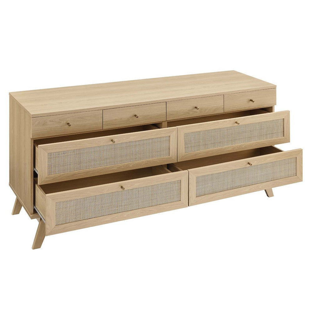 Modway Soma Modern Rattan 8-Drawer Double Dresser Oak MDY-MOD-7054-OAK