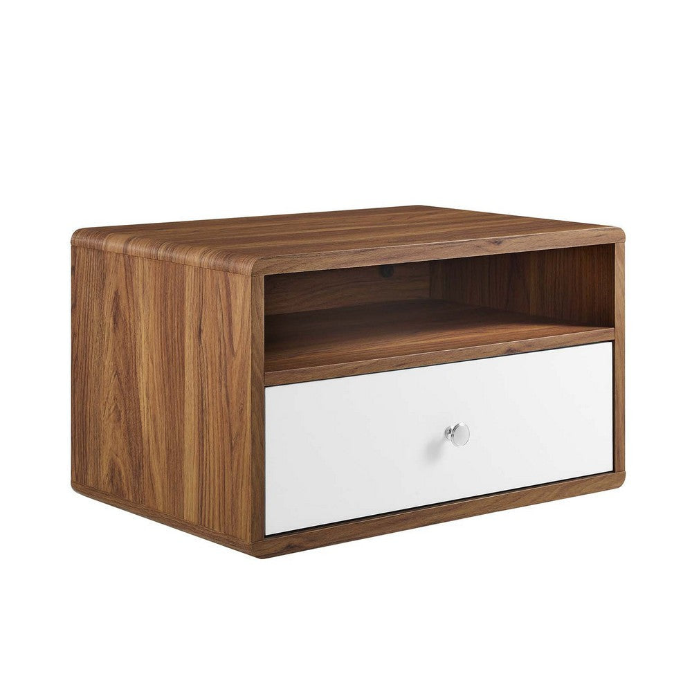 Modway Transmit Mid-Century Modern Wall-Mount Wood Nightstand in Walnut White