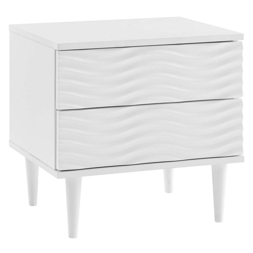 Modway Wavelet Contemporary Modern 2-Drawer Bedside Accent Table Nightstand in White