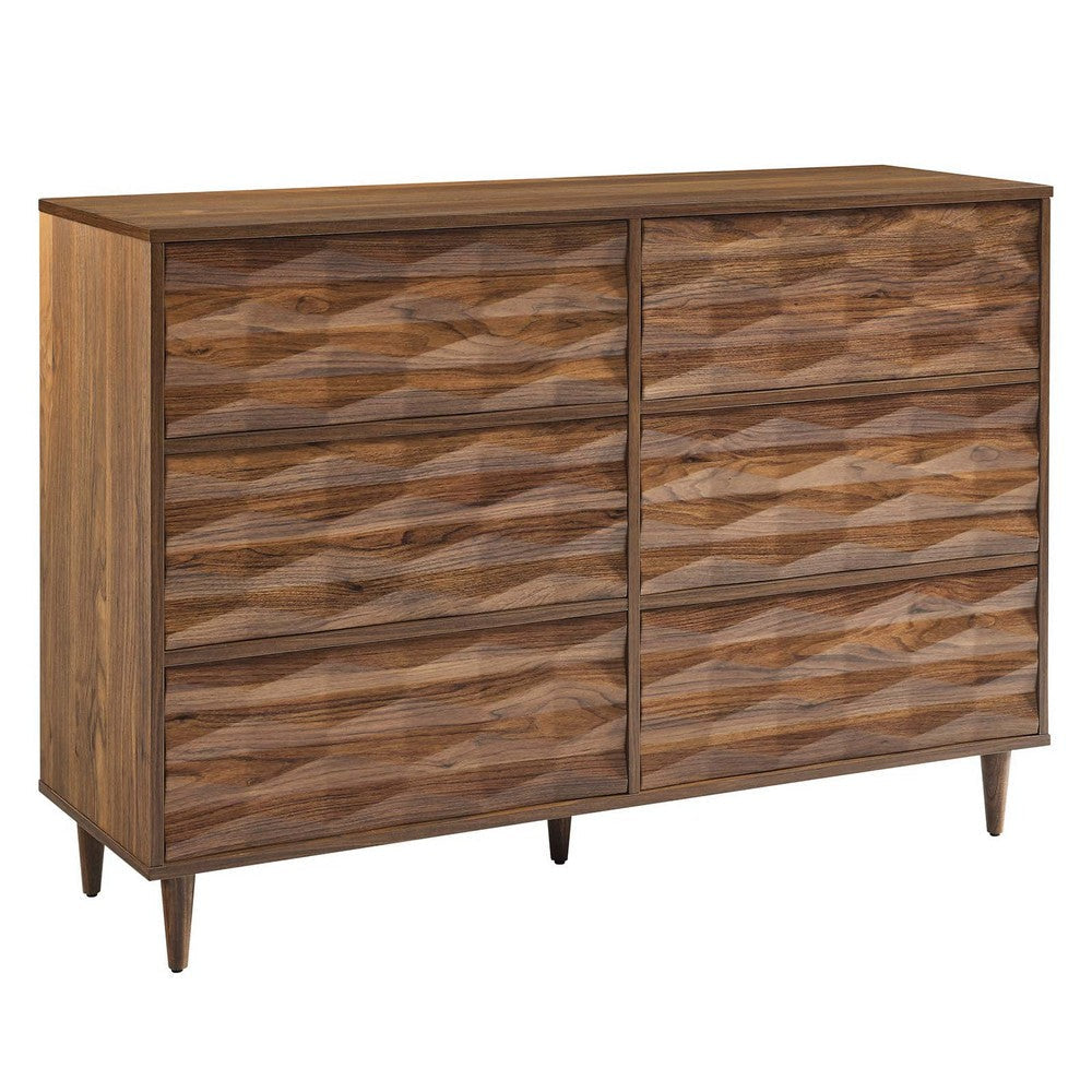 Modway Vespera Contemporary Modern Wood Storage 6-Drawer Dresser in Walnut