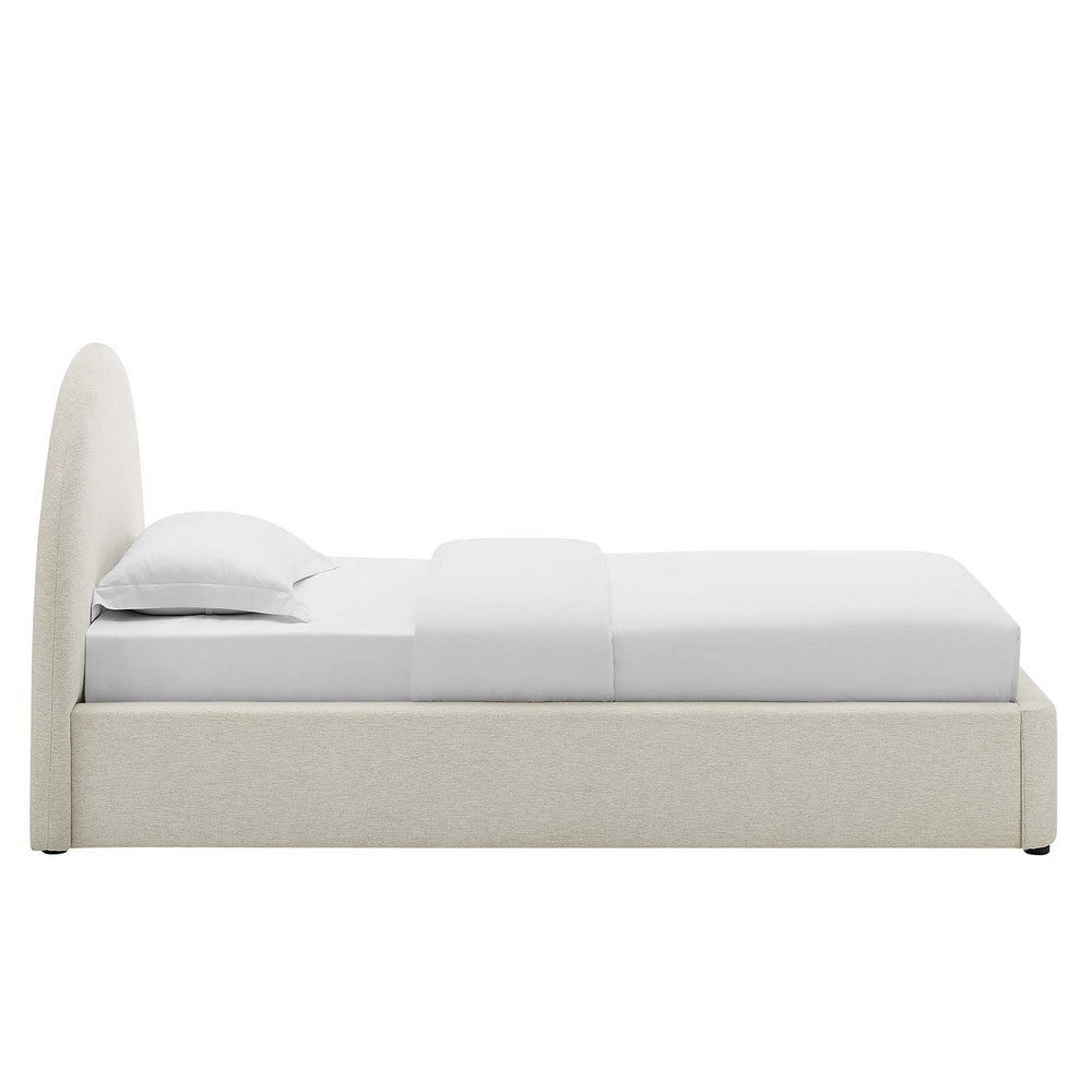 Modway Resort Twin Size Platform Bed with Arch Shaped Round Headboard in Heathered Weave Ivory Woven Heathered Fabric Upholstery Soft Cloud