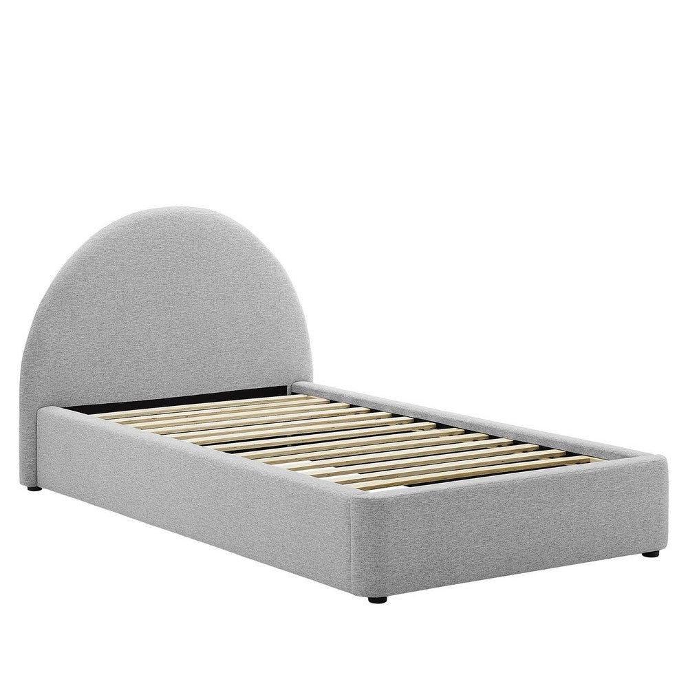 Modway Resort Twin Size Platform Bed with Arch Shaped Round Headboard in Heathered Weave Light Gray Woven Heathered Fabric Upholstery Soft