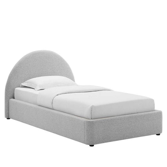 Modway Resort Twin Size Platform Bed with Arch Shaped Round Headboard in Heathered Weave Light Gray, Woven Heathered Fabric Upholstery, Soft Cloud Bed Frame, No Box Spring Needed, Strong Wood Slats