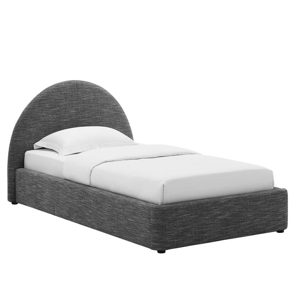 Modway Resort Twin Size Platform Bed with Arch Shaped Round Headboard in Heathered Weave Slate, Woven Heathered Fabric Upholstery, Soft Cloud Bed Frame, No Box Spring Needed, Strong Wood Slats