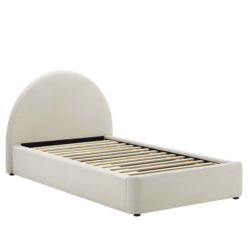 Modway Resort Twin Size Platform Bed with Arch Shaped Round Headboard in Alabaster Upholstered Bed Frameain-Resistant Performance Velvet