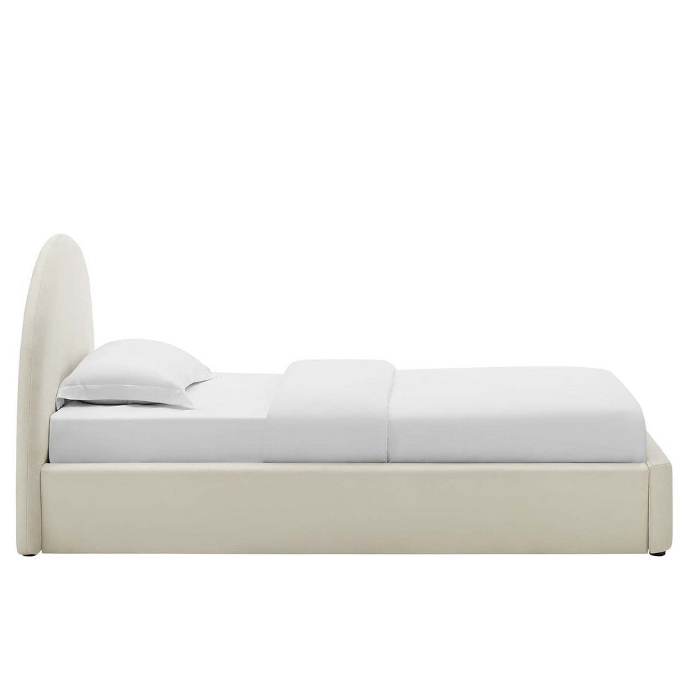 Modway Resort Twin Size Platform Bed with Arch Shaped Round Headboard in Alabaster Upholstered Bed Frameain-Resistant Performance Velvet