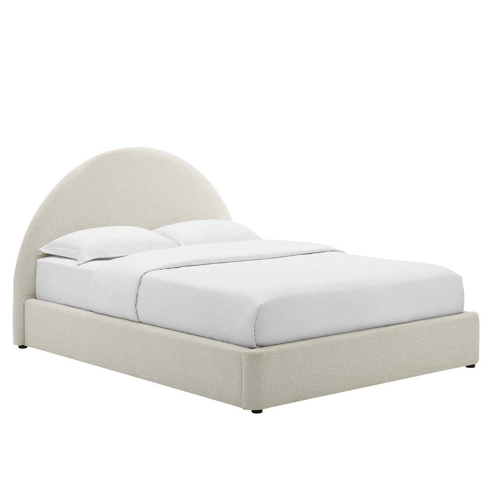 Modway Resort Full Size Platform Bed with Arch Shaped Round Headboard in Heathered Weave Ivory, Woven Heathered Fabric Upholstery, Soft Cloud Bed Frame, Full Size Bed, No Box Spring Needed